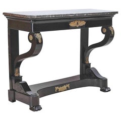 Console Second Empire en ébène avec montures en ormolu et dessus en marbre Negro Marquina