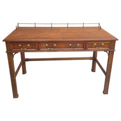 George III Style Blind Fretwork Mahogany Table Desk w/ Gallery