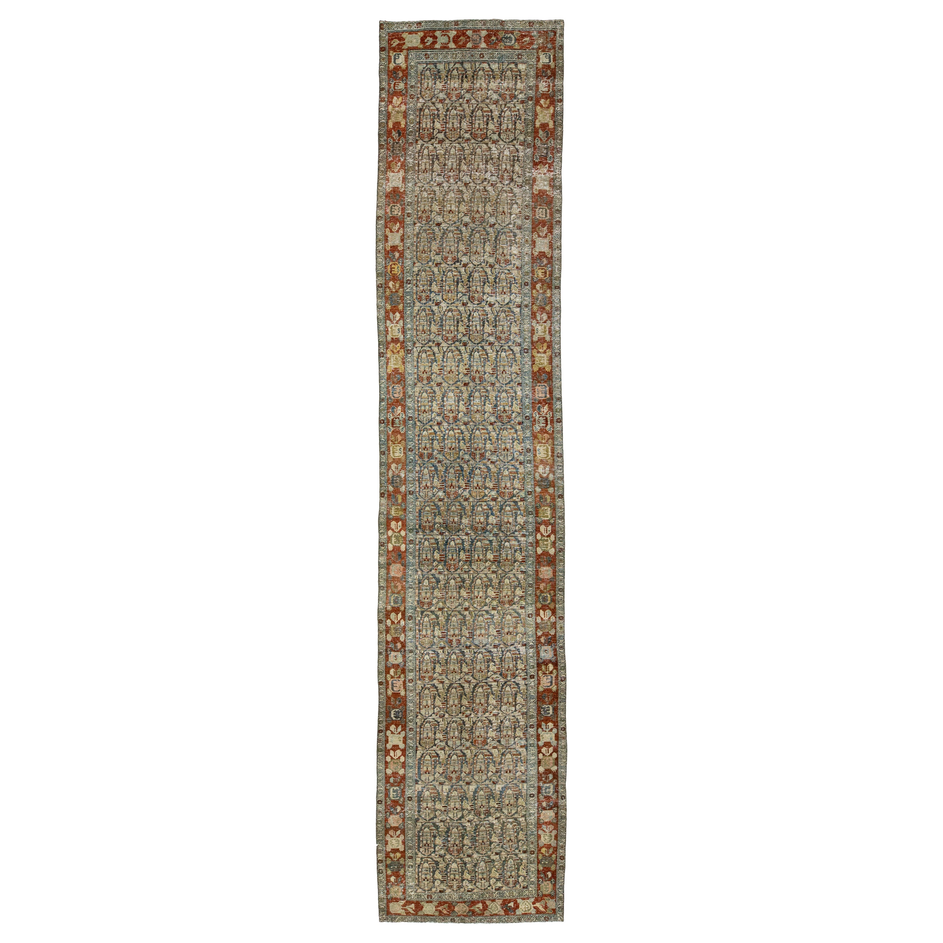 Antique Persian Designed Malayer Wool Runner In Blue For Sale