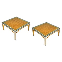 Pair of Italian Coffee Tables Bamboo top, Chrome and Gilded Brass Frame