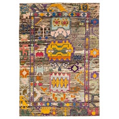 Brown Modern Moroccan Style Designed Handmade Wool Rug  