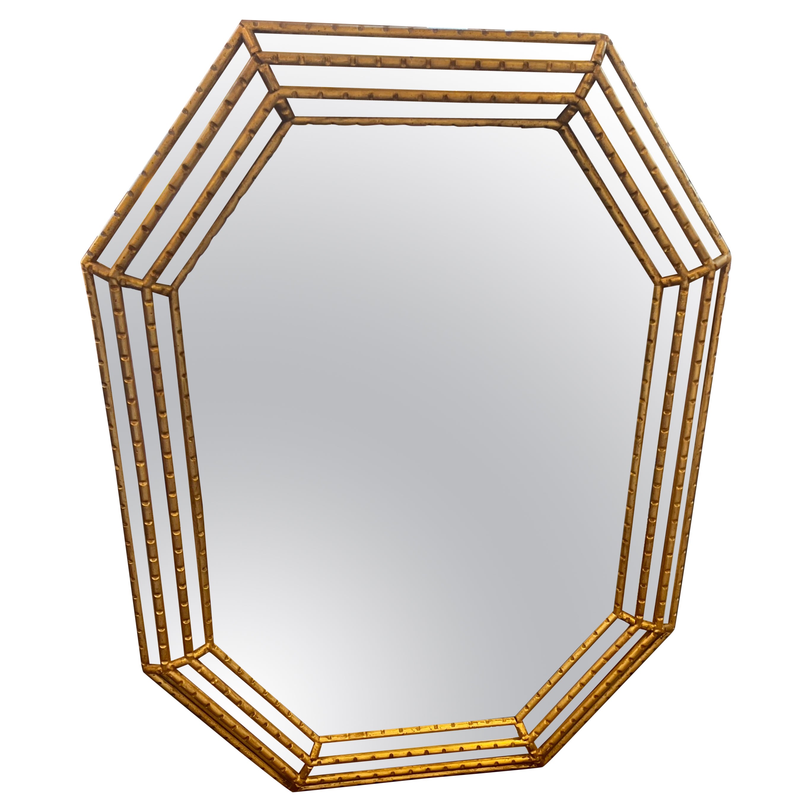 Hollywood Regency Faux Gilt Bamboo Mirror For Sale