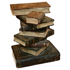 Vintage Faux Stacked Book Sculptural Wood Side Table