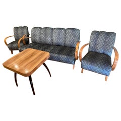 Vintage Art Deco J. Halabala Set 2 chairs table with sofa