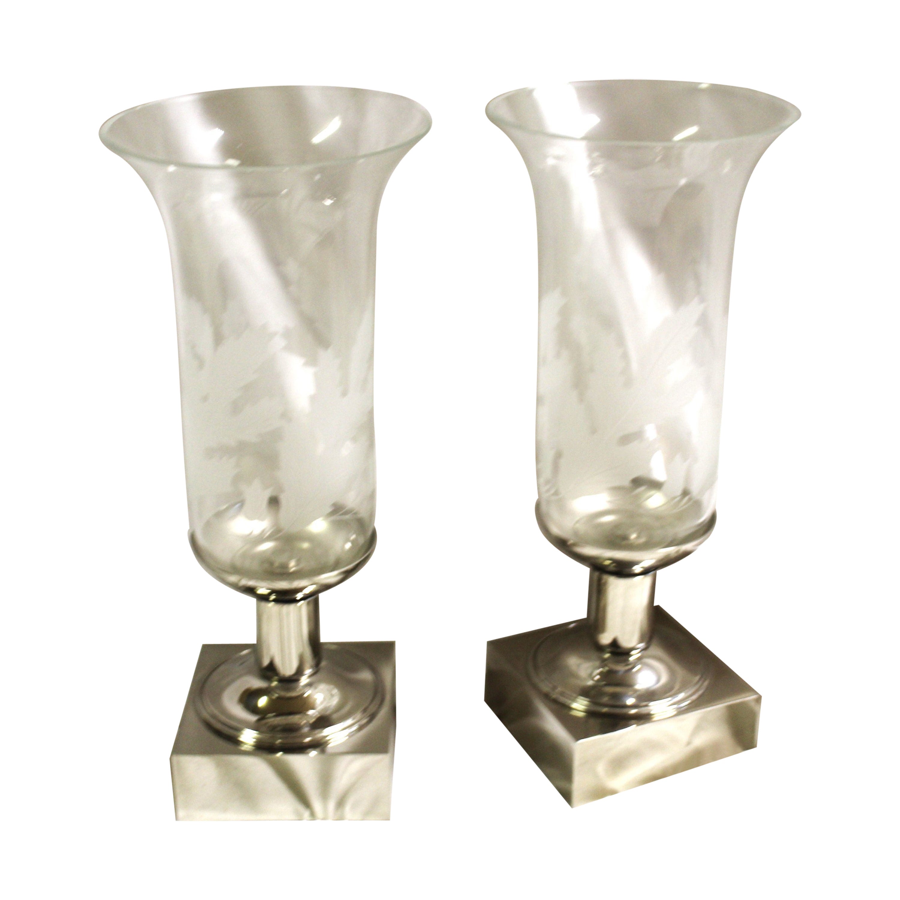 Early American style Hurricane Candle holders , Nickel