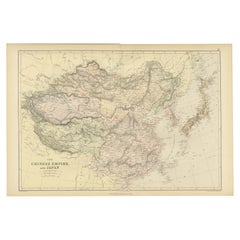 Antique Old Map of the Chinese Empire and Japan, 1882