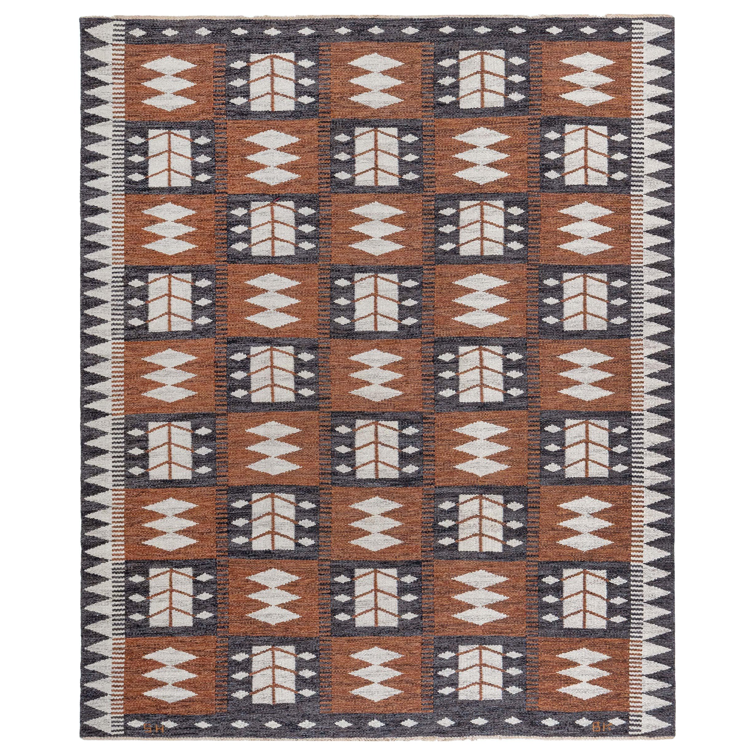 Schwedischer flacher gewebter Vintage-Teppich von Berit Koenig im Angebot