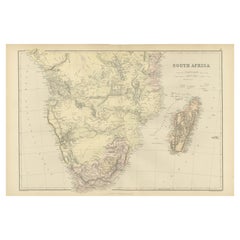 Antique Decorative Coloured Map of South Africa and Madagascar, 1882