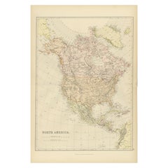 Vintage Decorative Coloured Map of North America, 1882