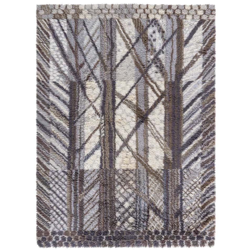 Midcentury Swedish Rya Blue Rug For Sale at 1stDibs