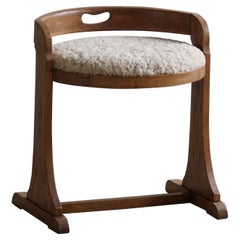 Sedia con schienale basso in Oak e rivestita in lana d'agnello, metà secolo danese, anni '50