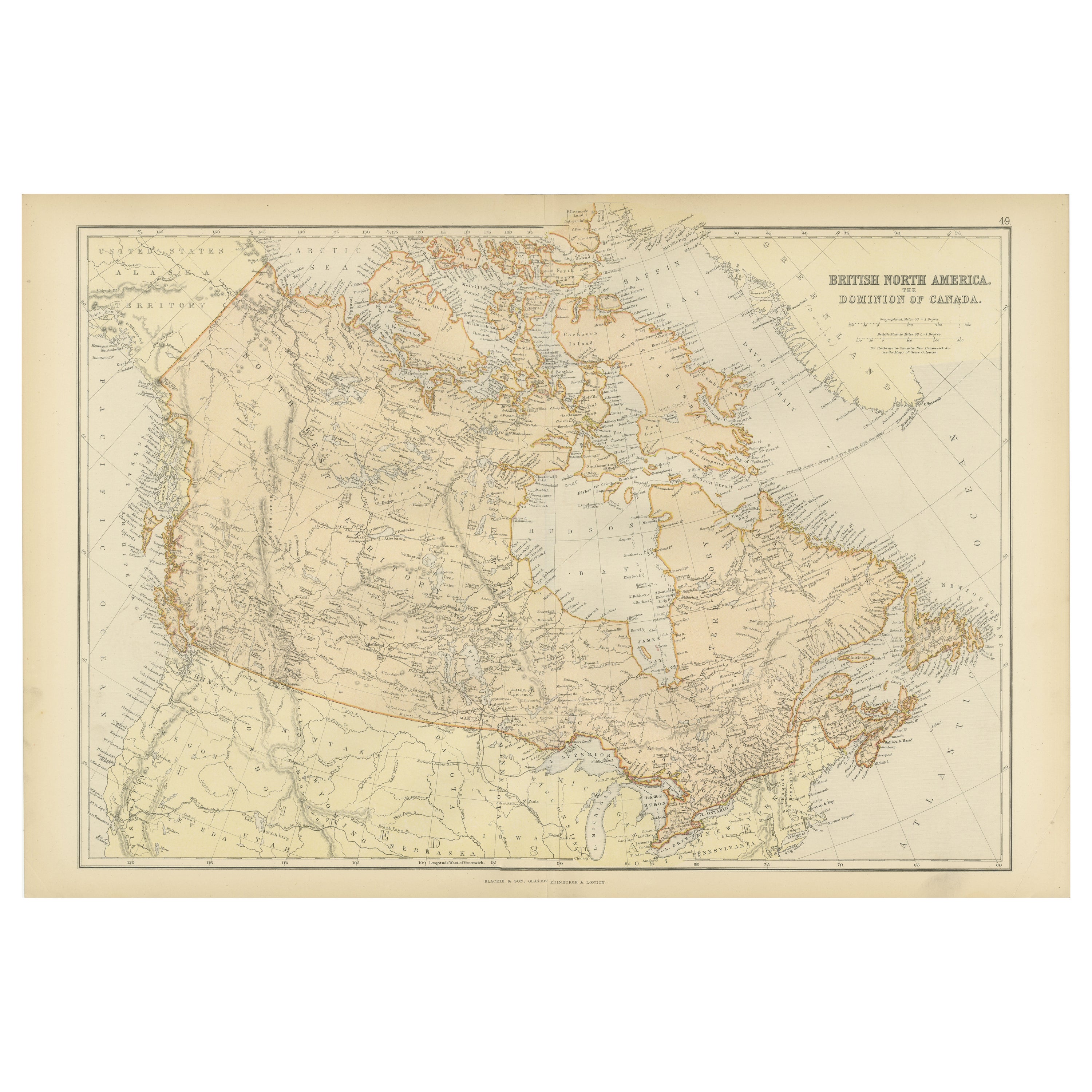 Carte ancienne d'Amérique du Nord britannique, le Dominion du Canada, 1882