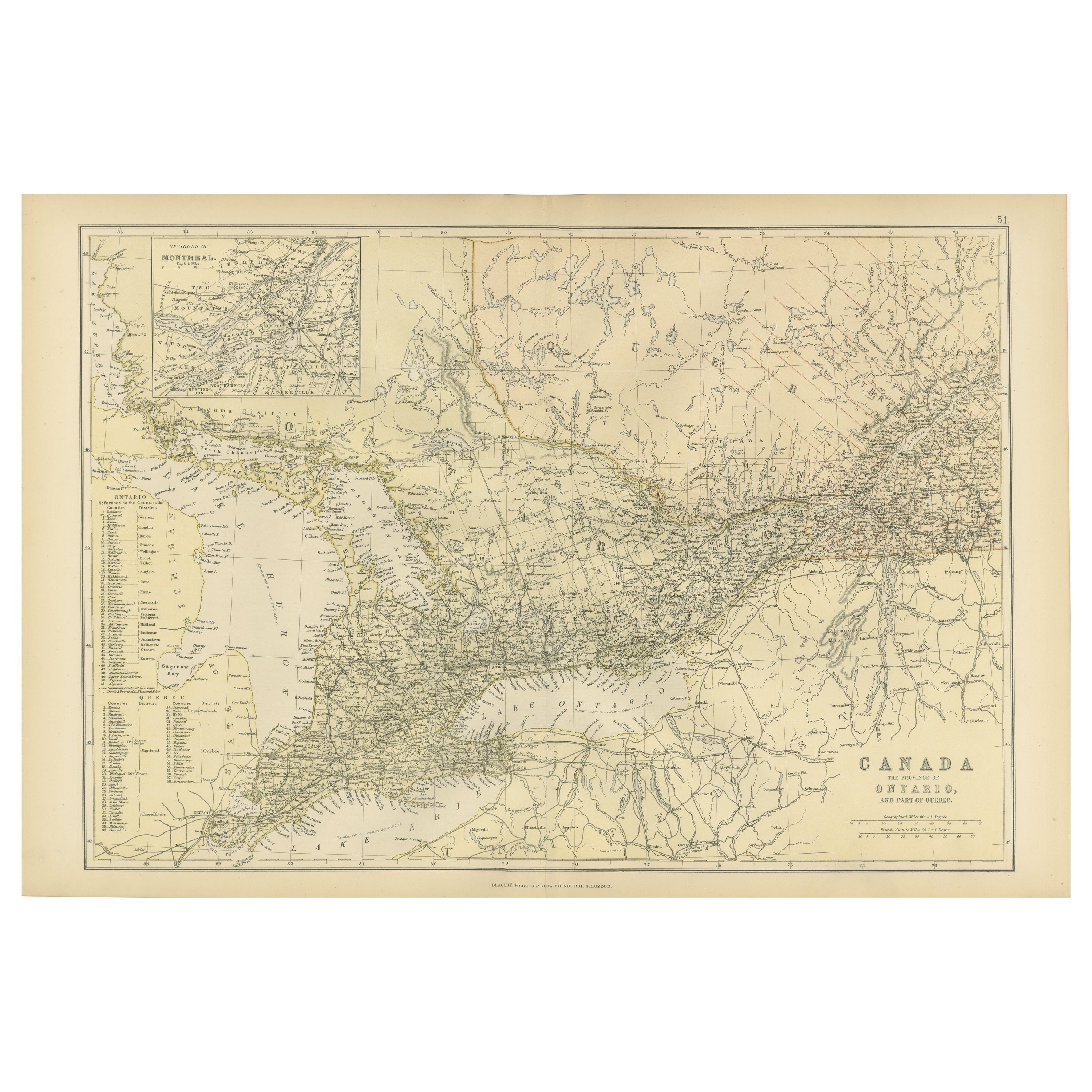 Antique Map of Canada, The Province of Ontario and Part of Quebec, 1882 For Sale