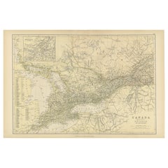 Antike Karte von Kanada, der Provinz Ontario und Teil von Quebec, 1882