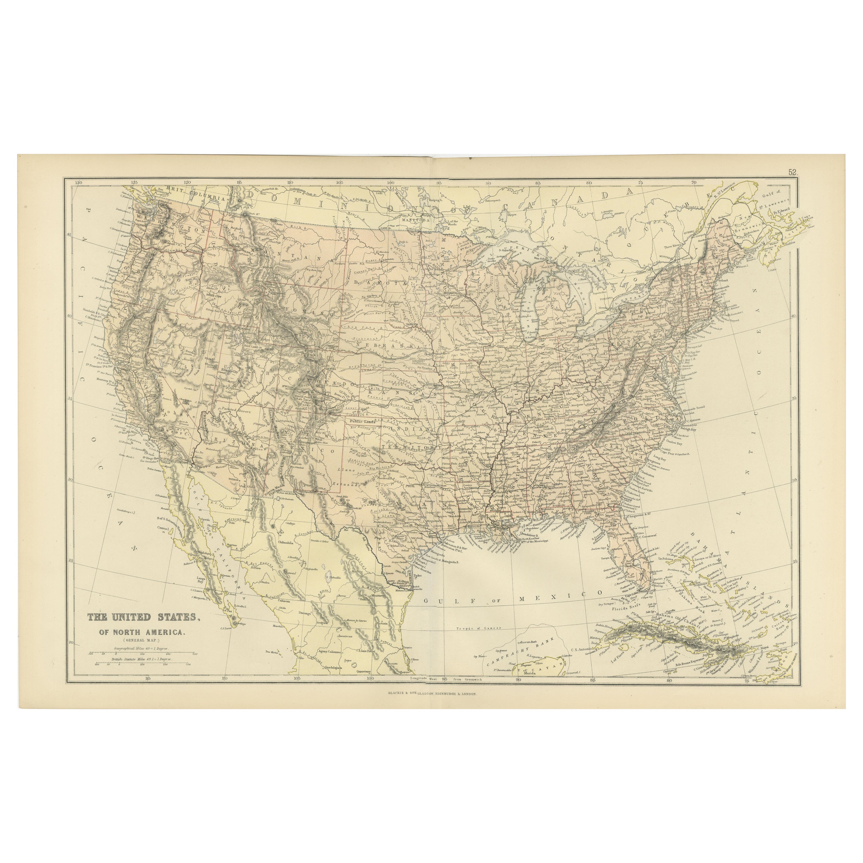 Antique Map of The United States of North America, 1882 For Sale