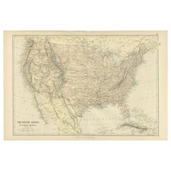 Mapa antiguo de los Estados Unidos de América del Norte, 1882
