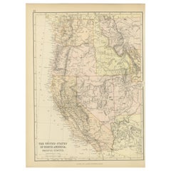 Antique Map of The United States of North America, Pacific States, 1882