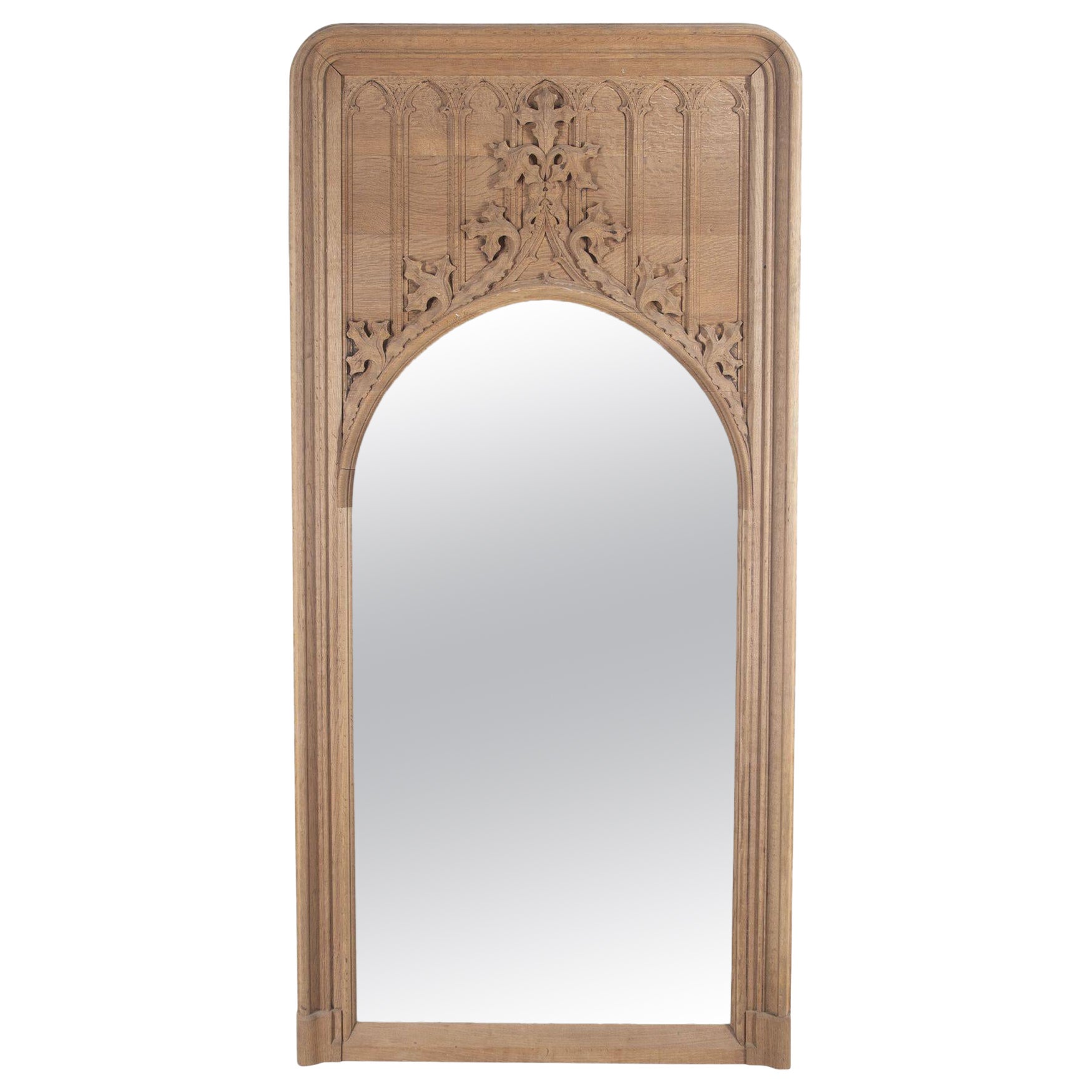 19th Century Bleached Oak Gothic Mirror