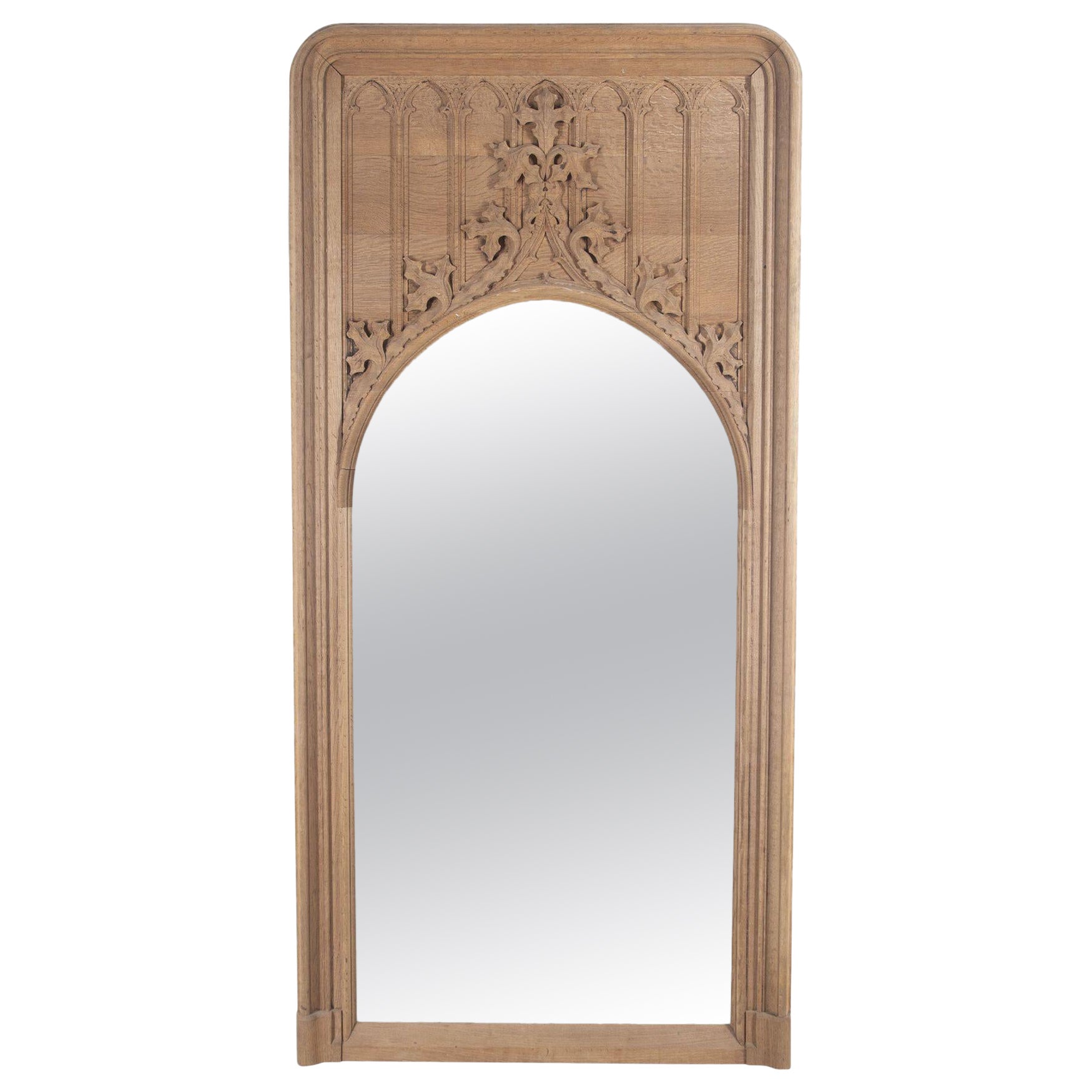 Miroir gothique en Oak Oak blanchi du 19ème siècle