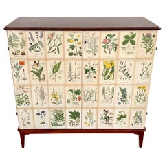 Vintage Swedish Modern 1950s Mahogny Cabinet with Nordens Flora (Nordic Flowers) Decor 
