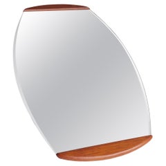 Mid Century Oval wall Mirror Beveled in Teak landscape portrait, 1960s