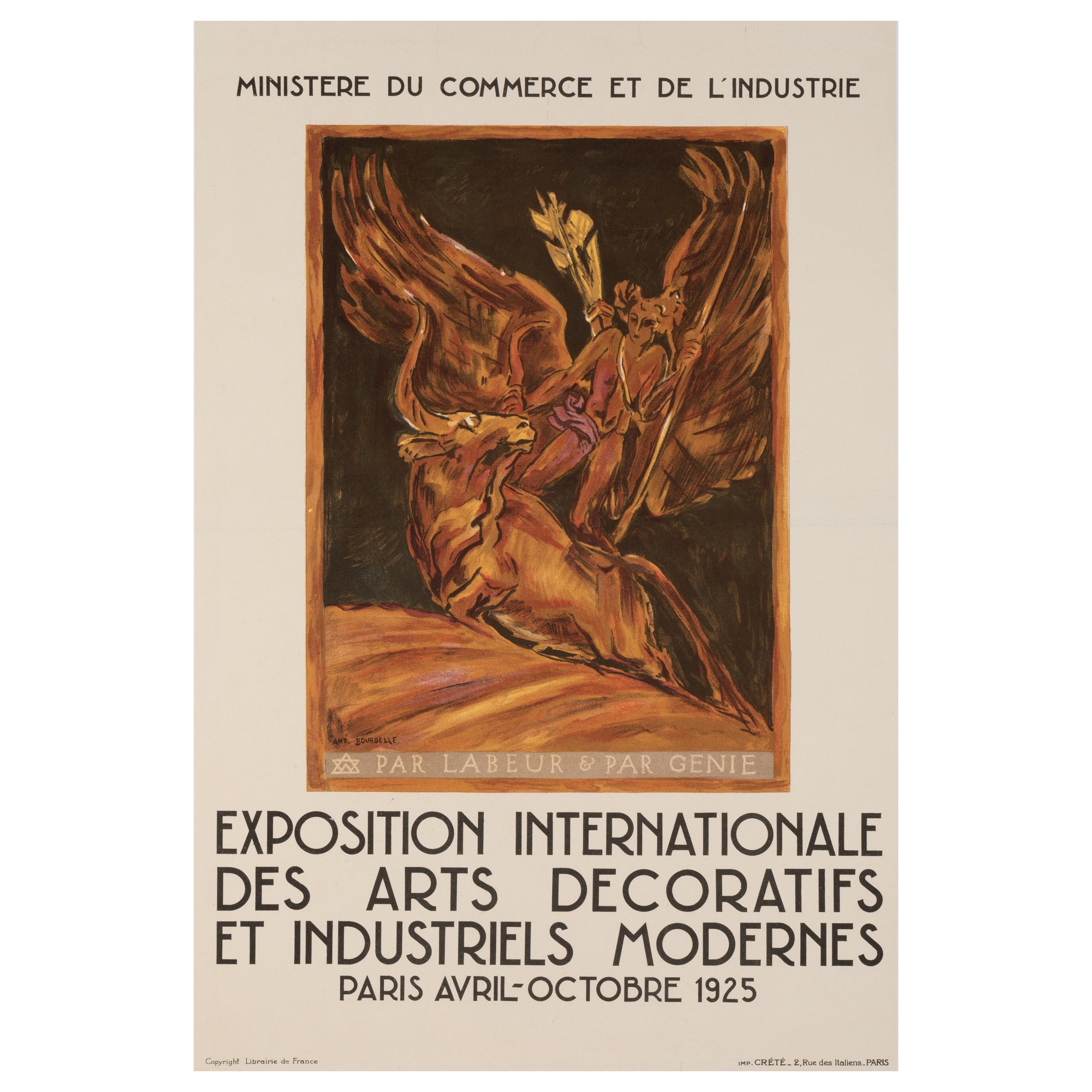 Bourdelle, Original Art Deco Poster, Decorative Arts, Bull, Mythology Paris 1925 For Sale