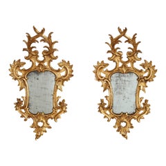 Antique Pair of Italian Eighteenth Century Rococo Carved and Gilded Wood Mirrors