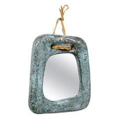 Vintage Ceramic Mirror by Jean Rivier Vallauris France 1960s