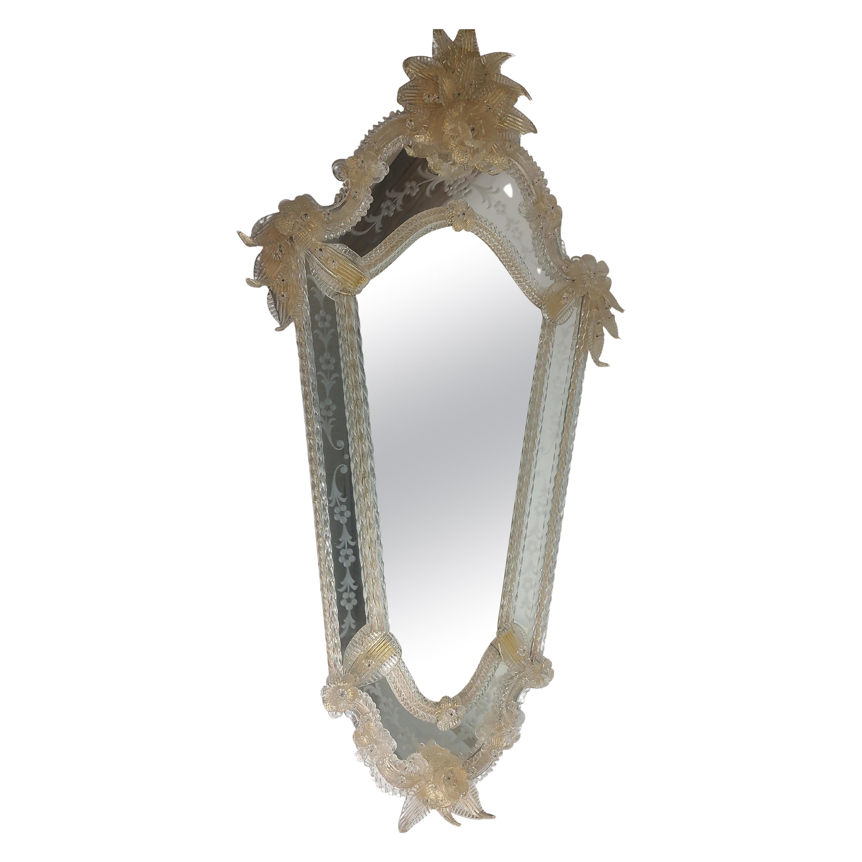 Venetian Mirror with Leaves & Flowerets Etched Glass For Sale