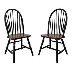Retro Late 20th Century Distressed Black Windsor Side Chairs - Pair A