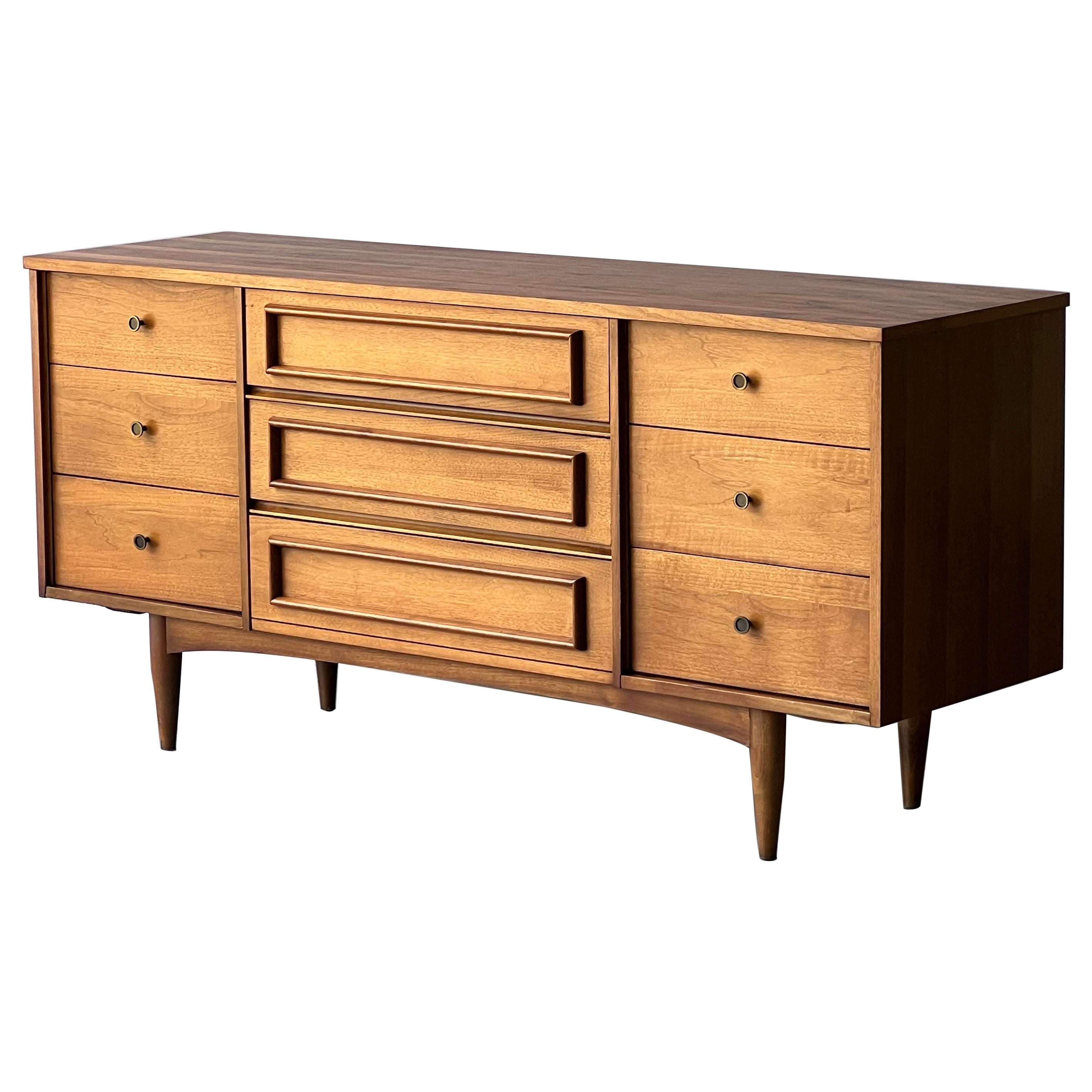 Mid Century Modern Walnut Nine Drawer Dresser