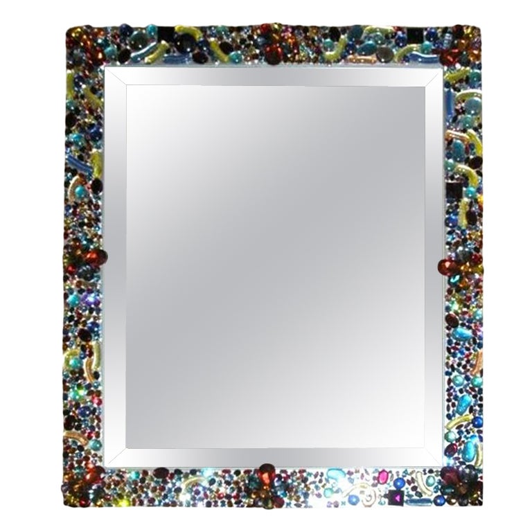 Rare Lovely Estate Swarovski Crystal Elements Murano Glass Colorful Mirror For Sale