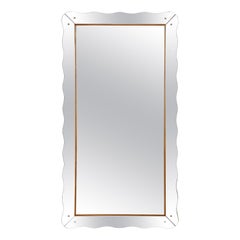 Vintage Cristal Art Wood and Glass Wall Mirror, Turin, Italy, circa 1940's 