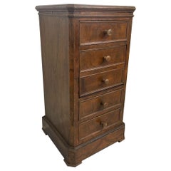Used French Style Burl Wood Cabinet Nightstand With Marble Top.