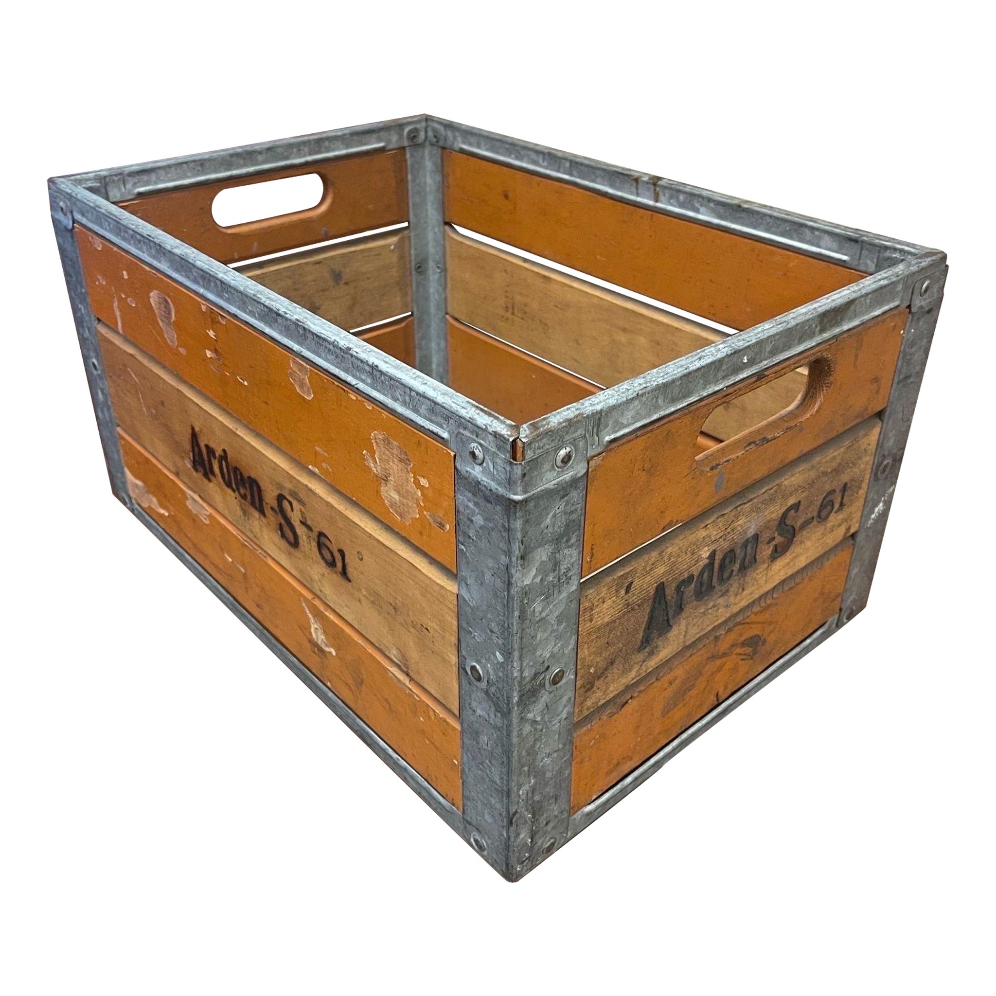 Vintage Arden Company Milk. Crane Wood and Metal Storage Box. For Sale