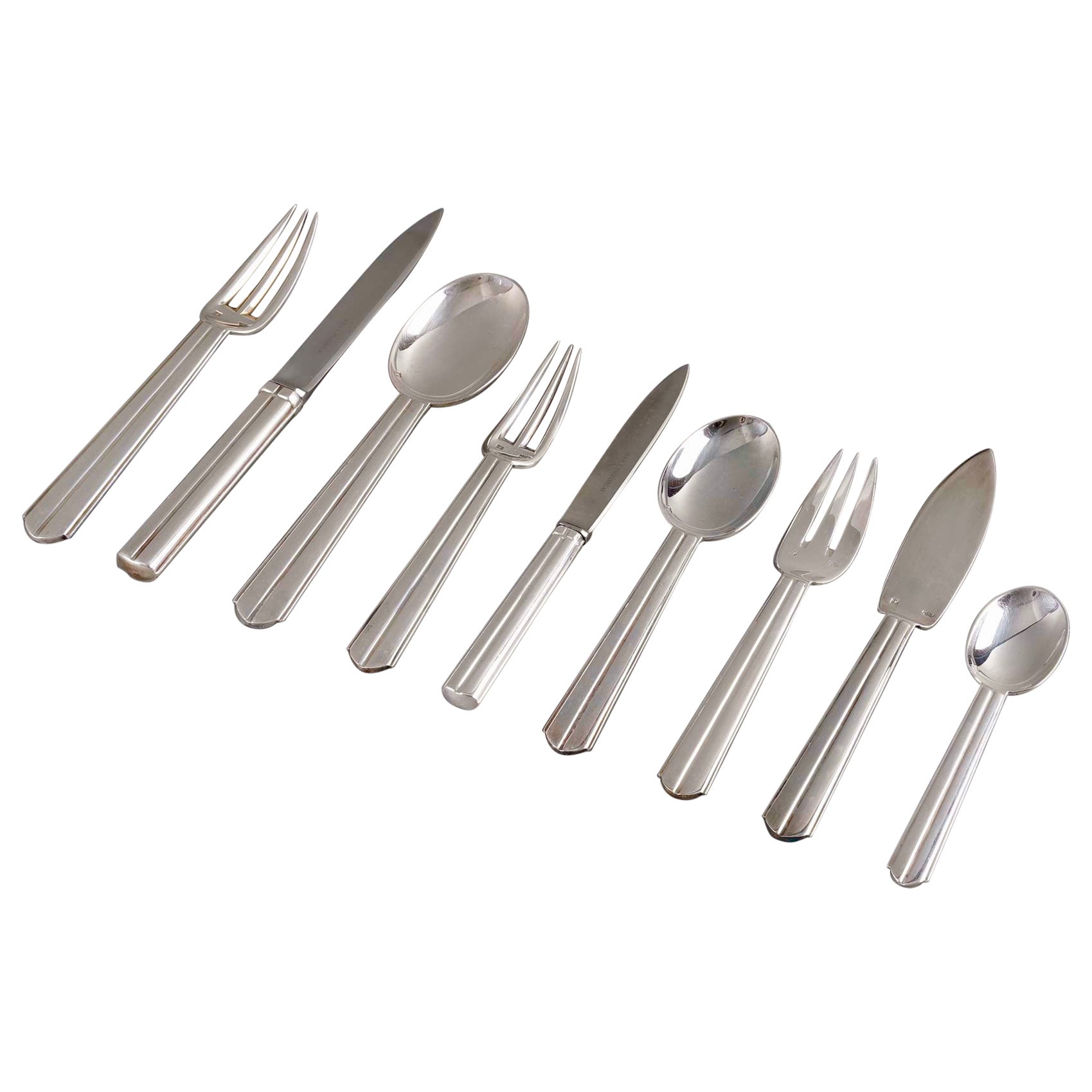 Jean Puiforcat - Art Deco Cutlery Flatware Set Chantaco Plated Silver 113 Pieces