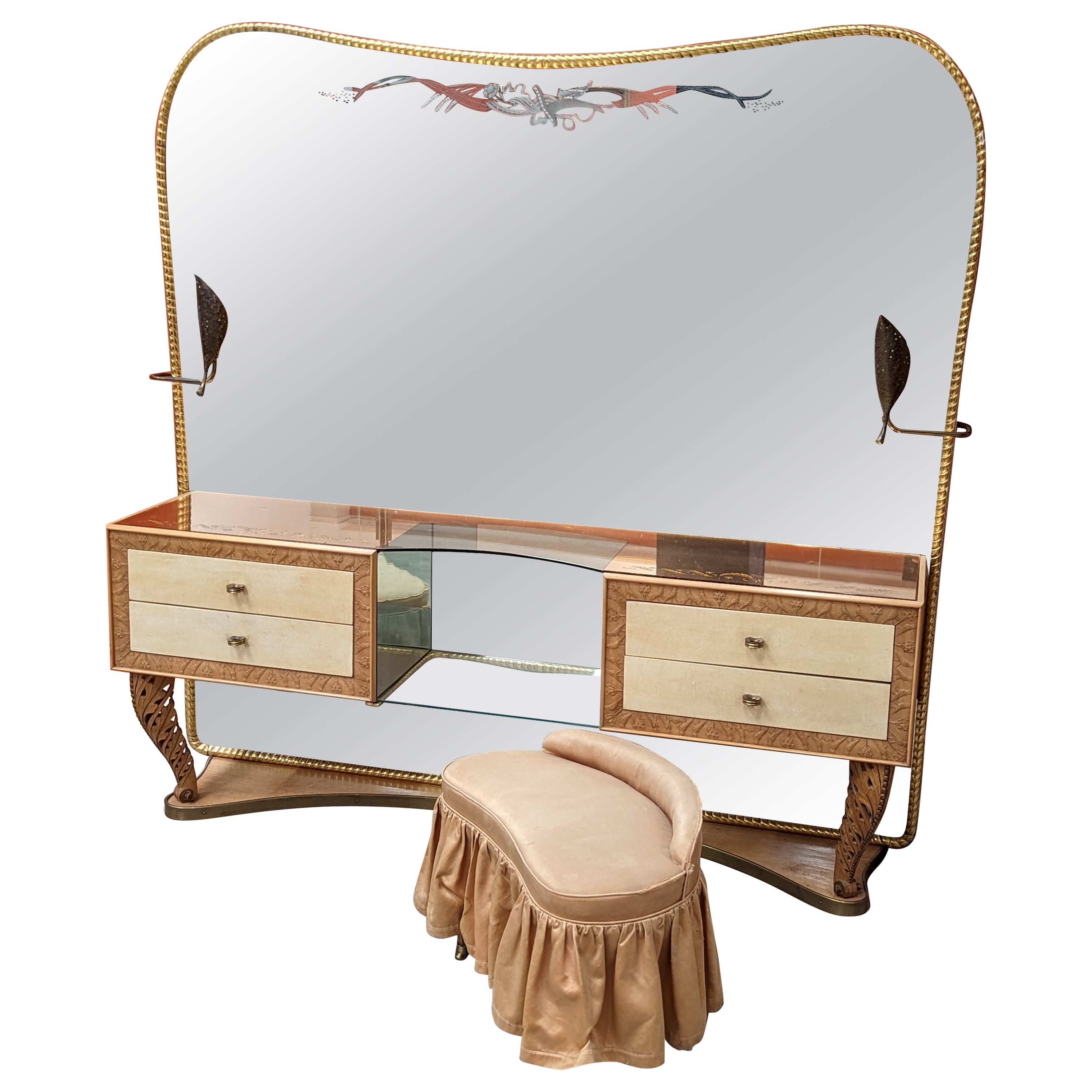 Italian Midcentury Vanity Dresser in Parchment by Pierluigi Colli, 1950s For Sale