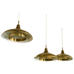 Antique Set of 3 Scandinavian Organic Modern Brass Pendants by Borens, Sweden, 1960