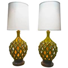 Mid-Century Modern Ceramic Lattice Lamps