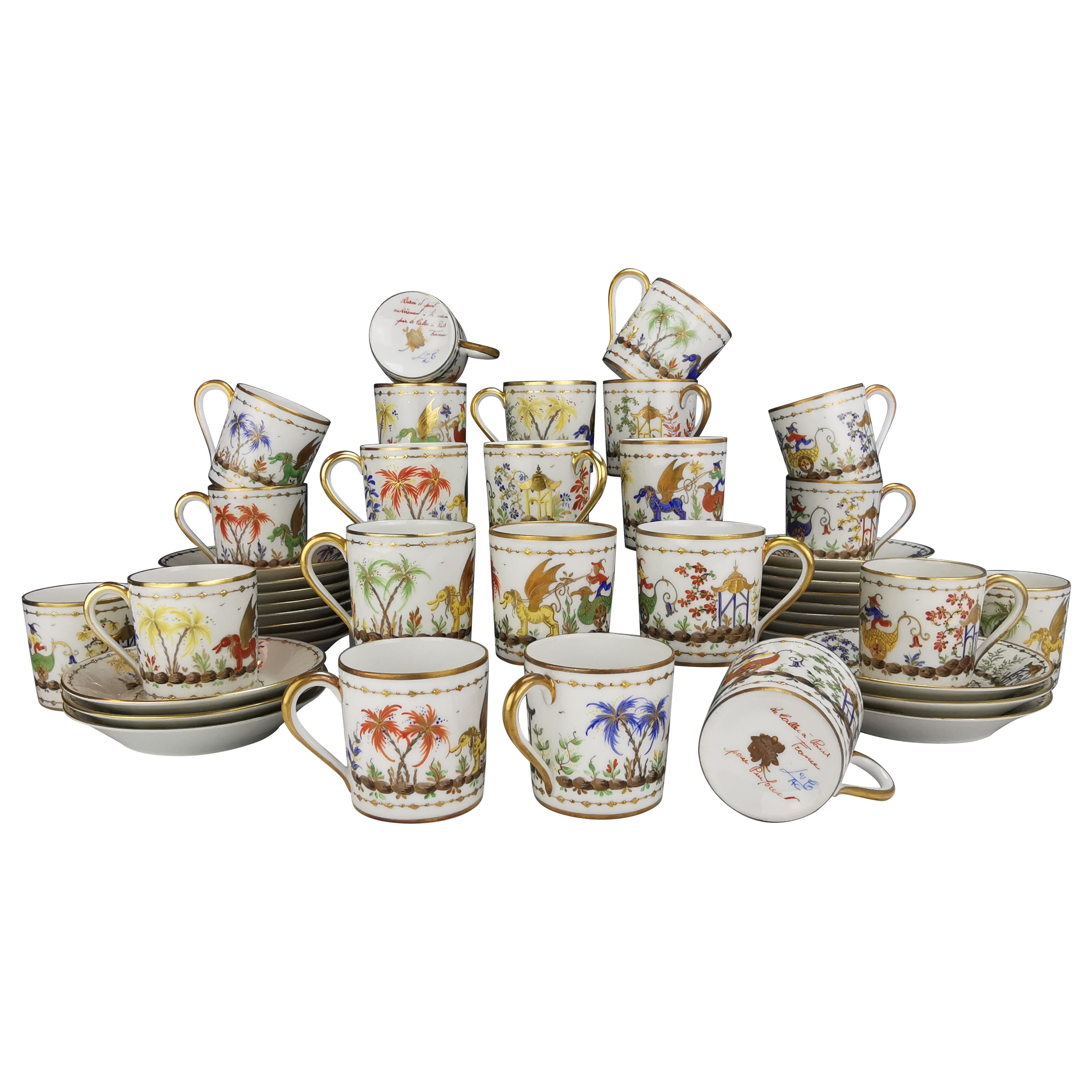 LE TALLEC - Chinese Circus -22 demitasse cups and saucers -Tiffany & Co. pattern For Sale