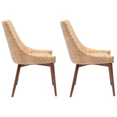 Pair of Modern Seagrass and Cherrywood Chairs