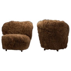 Retro Nordic Modern Lounge Chairs in Longhair Sheepskin, Finland ca 1950s