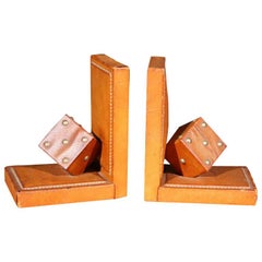 Vintage Pair of French Leather Dice Bookends