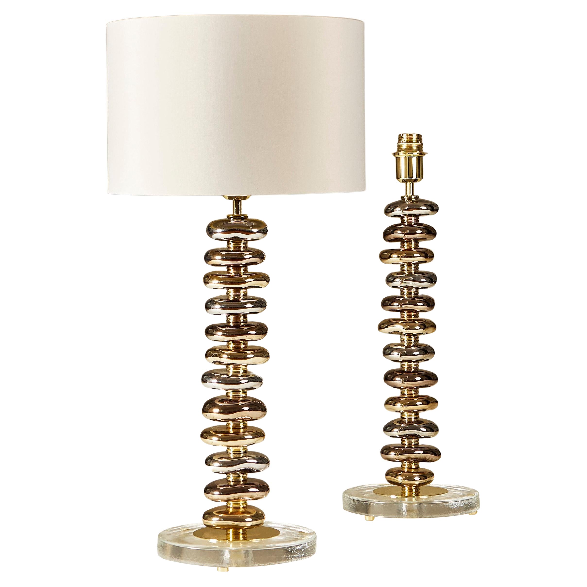 Pair of Tall Murano Glass Metallic and Brass ‘Pebble’ Table Lamps