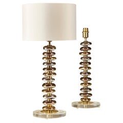 Pair of Tall Murano Glass Metallic and Brass ‘Pebble’ Table Lamps