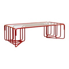 Retro 1970's glass topped red coffee table ...
