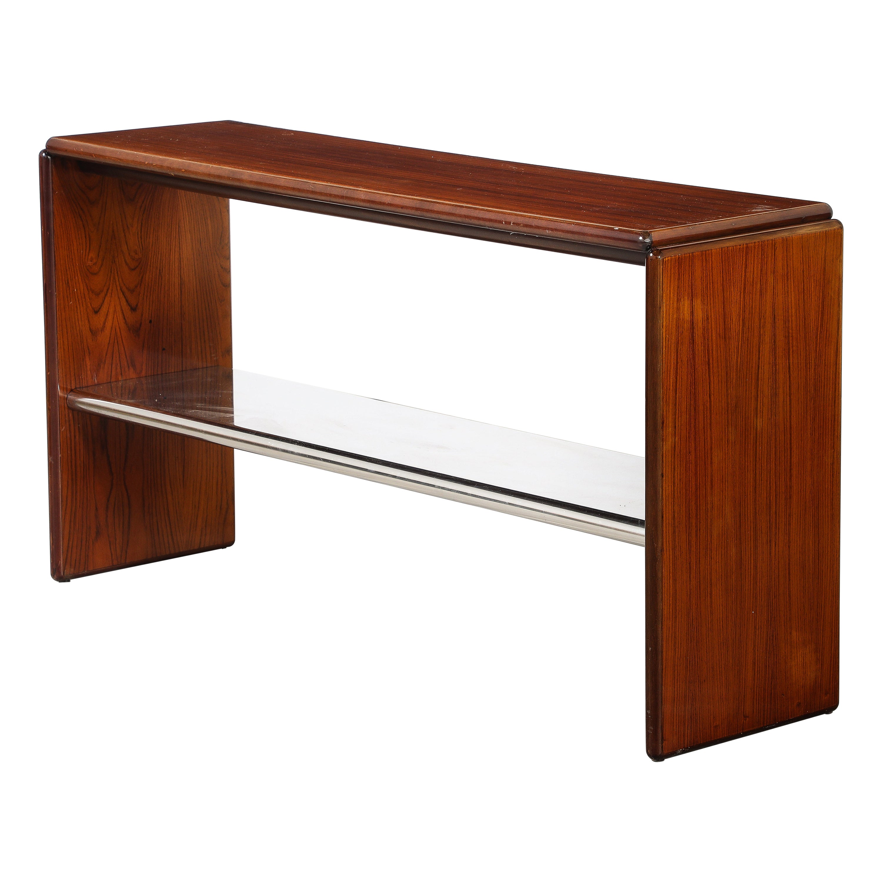 Table console moderniste italienne en bois et chrome, Italie, vers 1960