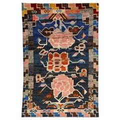 Modern Moroccan Style Handmade Wool Rug In Navy Blue With Tribal Pattern