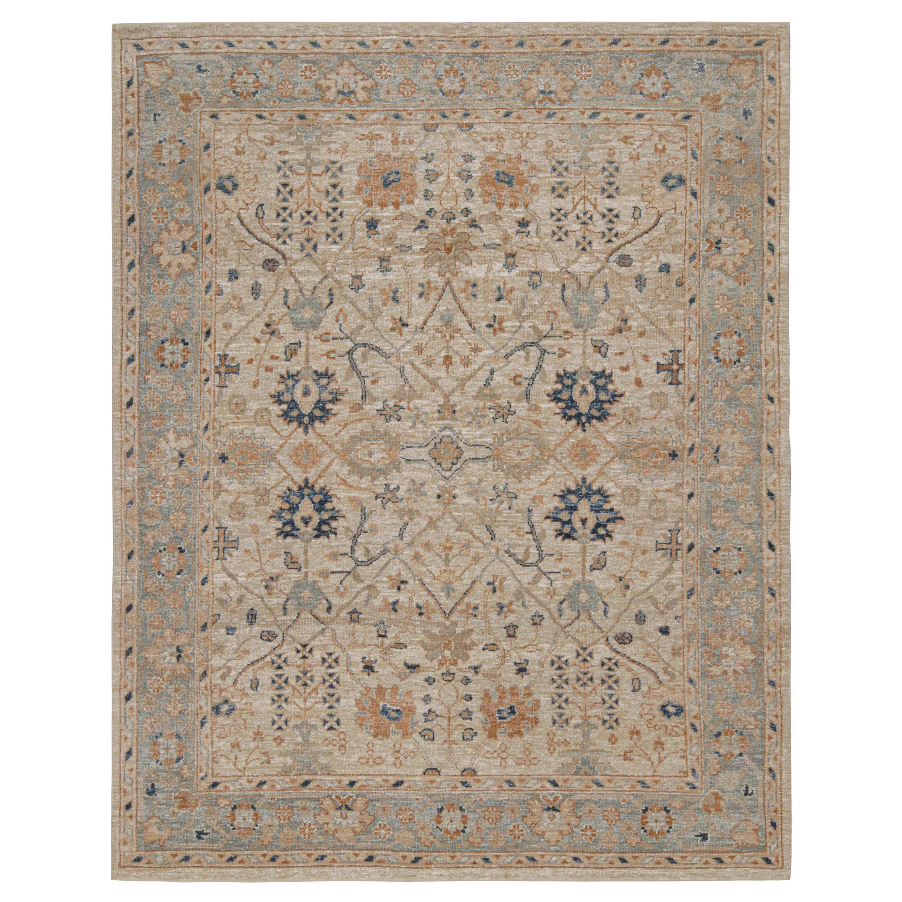 Rug & Kilim's Oushak Style Teppich mit Blumenmustern in Beige, Rost und Marineblau im Angebot