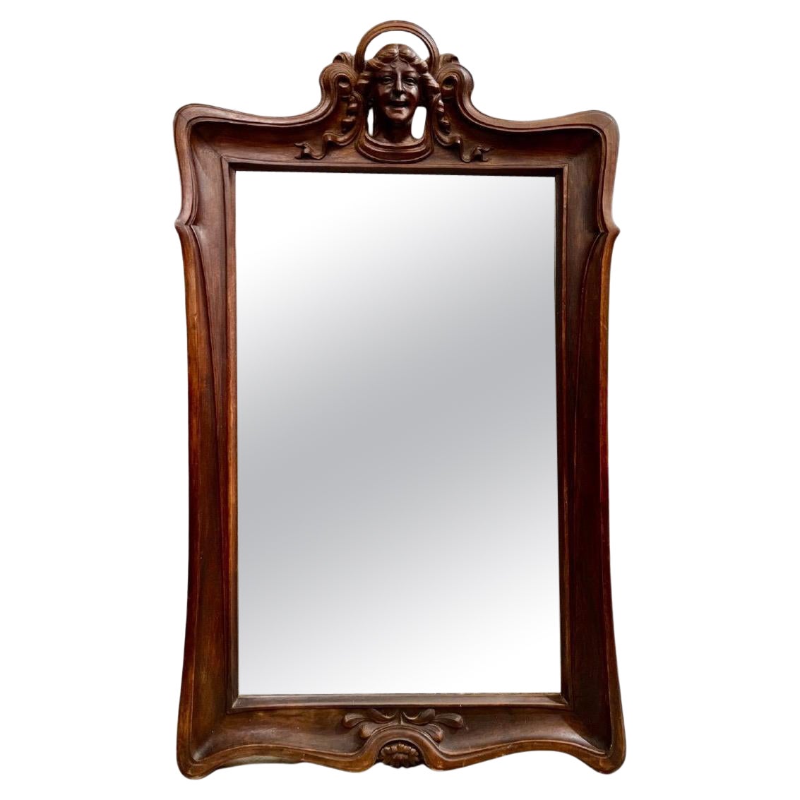 Art Nouveau Mirror in Solid Mahogany, in the Style of Eugene Vallin For Sale